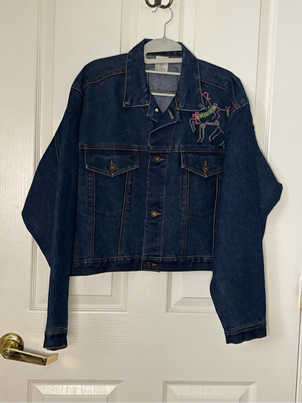 Braxton Horse Embroidered Denim Jacket Dark Wash Size M Western